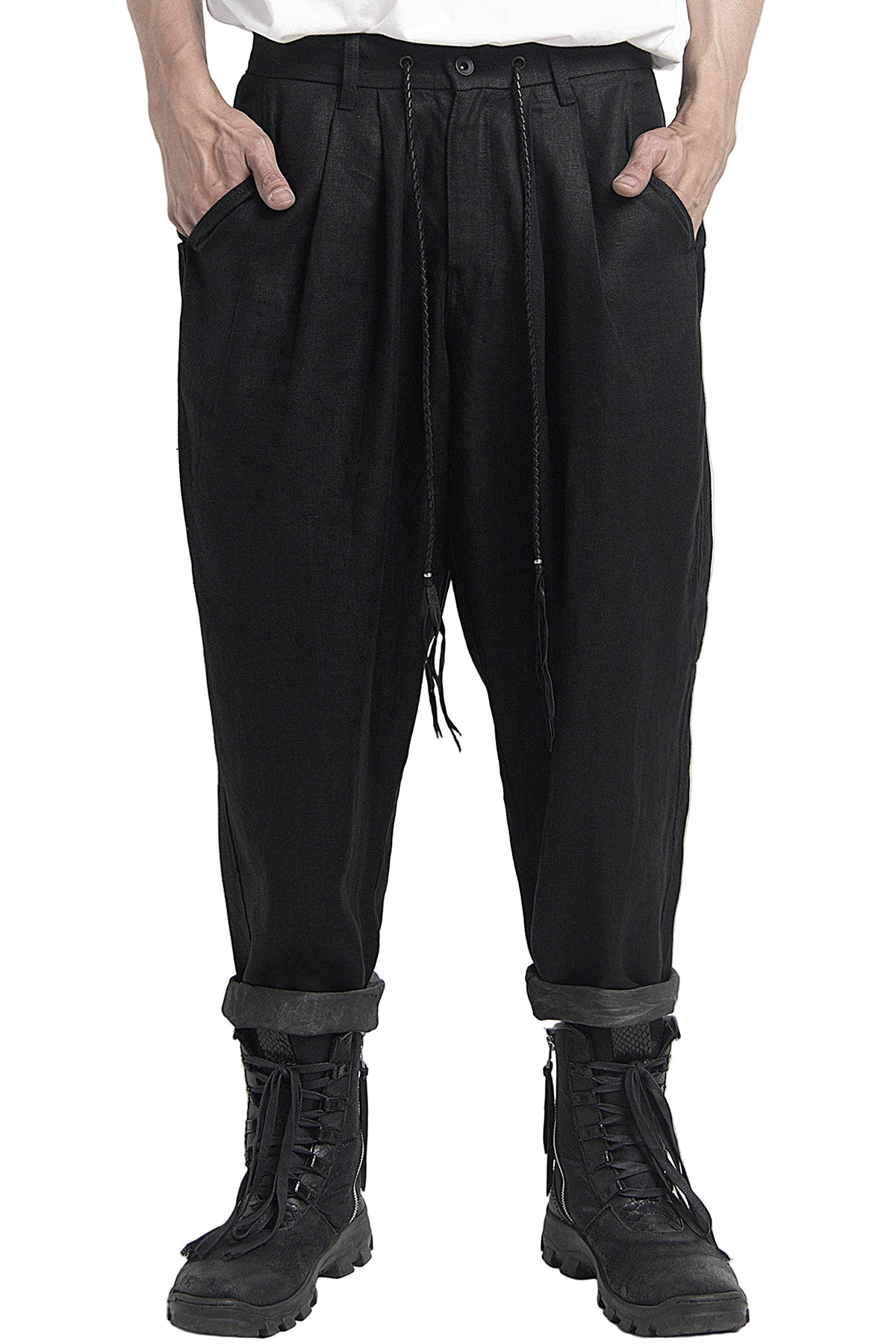 2401-PT03 Linen Layered Pants 05 Black