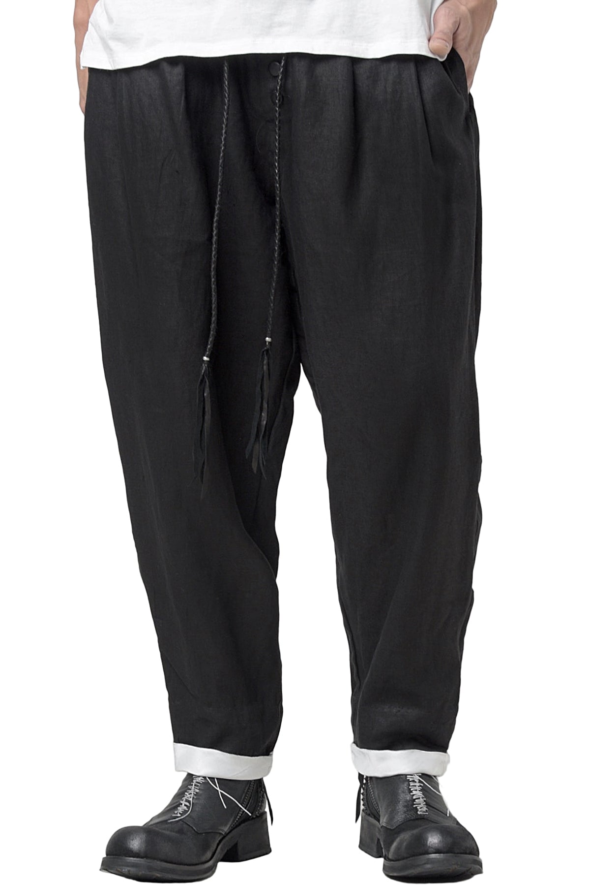 2301-PT04 Linen Lazy Layered Pants Black