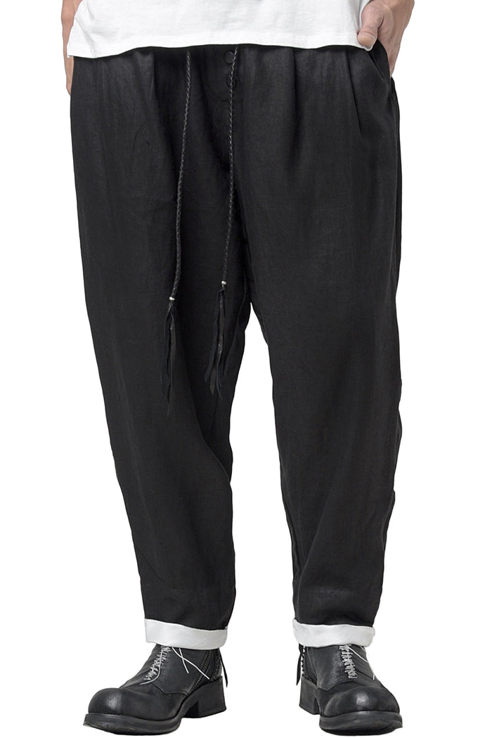 2301-PT04 Linen Lazy Layered Pants Black