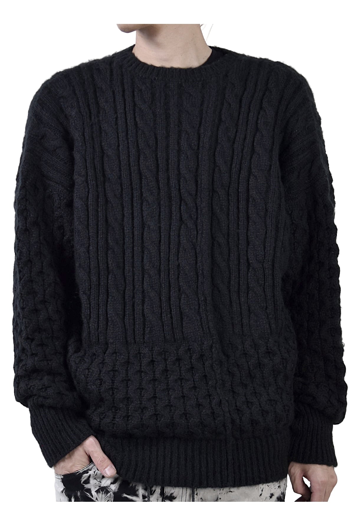 2002-KT01 Cable Combi Mohair Pullover Black