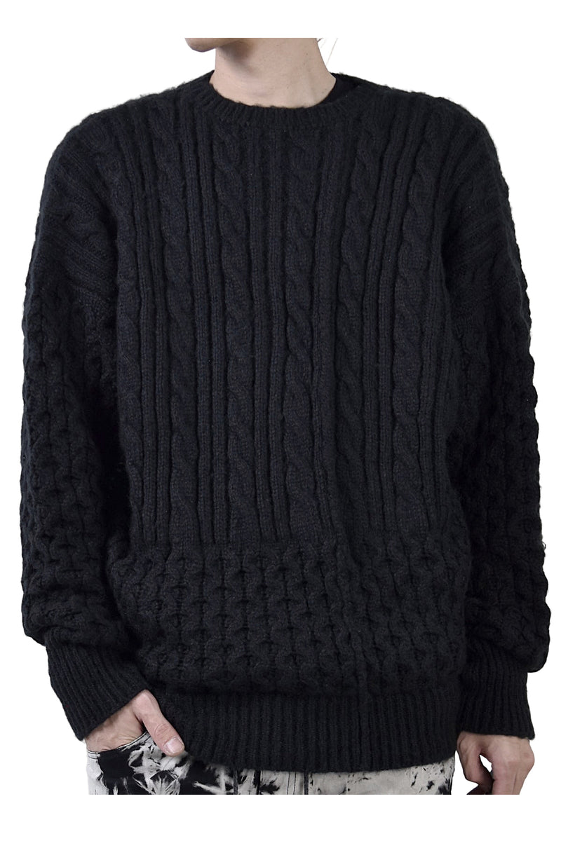 2002-KT01 Cable Combi Mohair Pullover Black