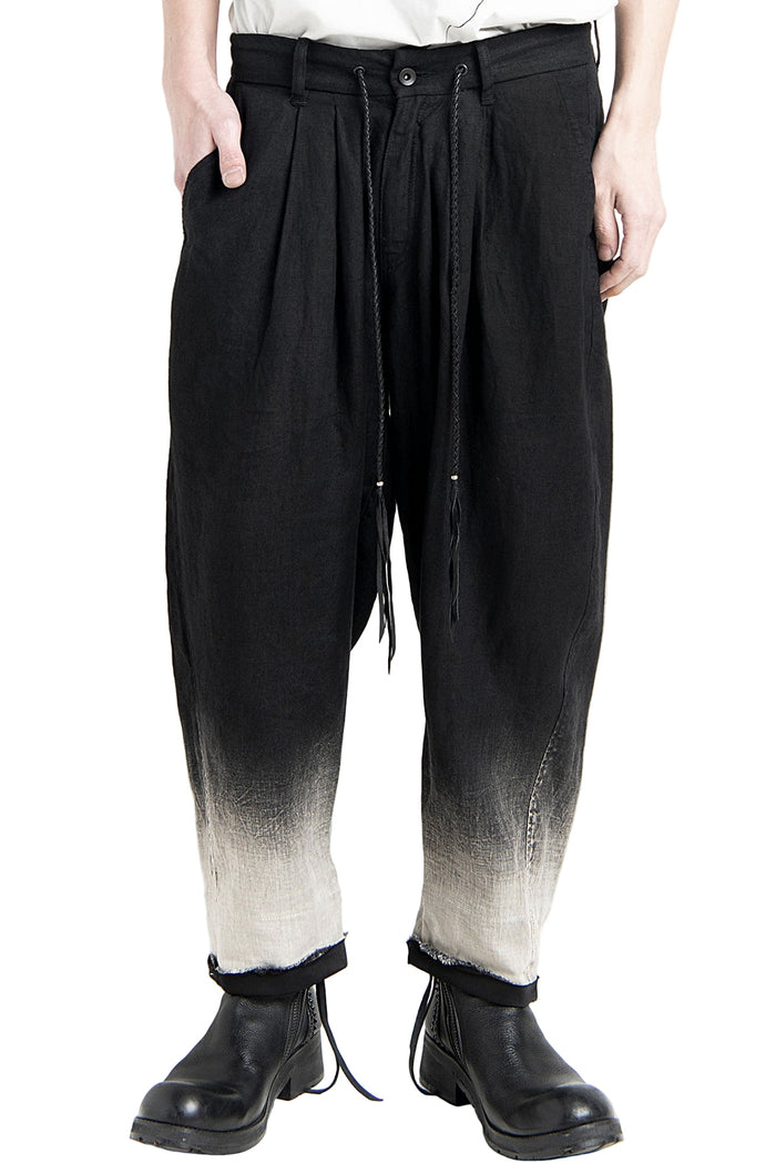 2501-PT04 Linen Layered Tuck Pants Black