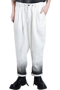 2501-PT04 Linen Layered Tuck Pants White