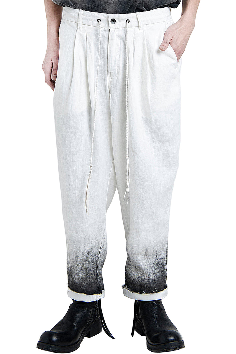 2501-PT04 Linen Layered Tuck Pants White