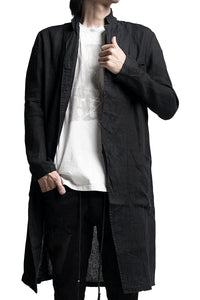 2401-JK02 Linen Side Slit Coat 02 Black