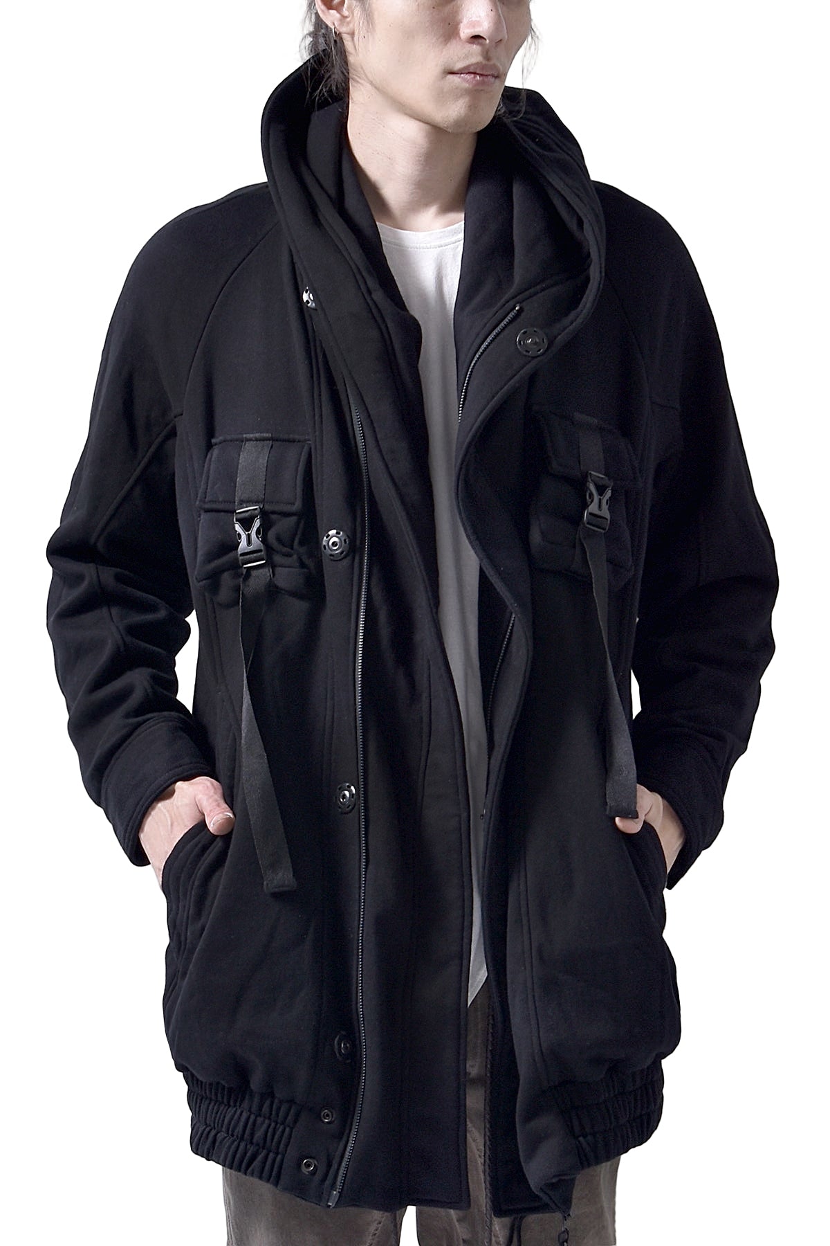 2102-JK03C Hooded Fleece Coat Black