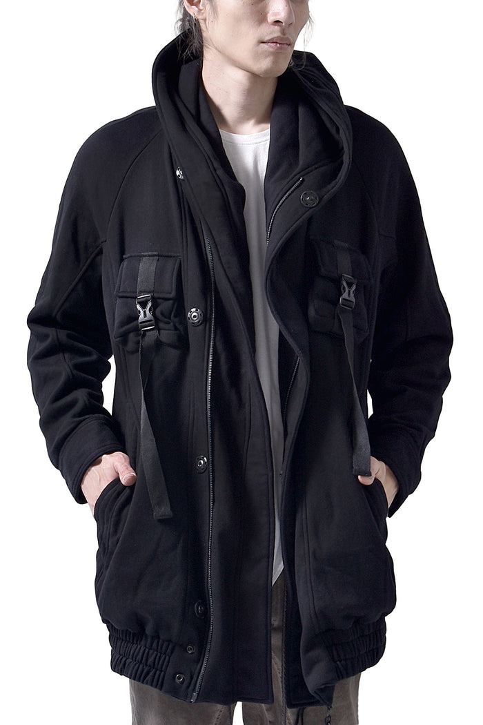2102-JK03C Hooded Fleece Coat Black