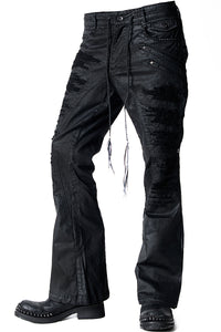 2502-PT18 Coating Double Zip Stretch Flare Pants