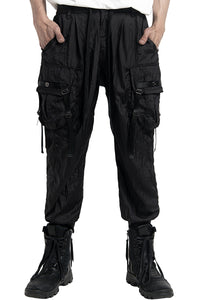 2401-PT05 Black Metal Parachute Pants 02 Black