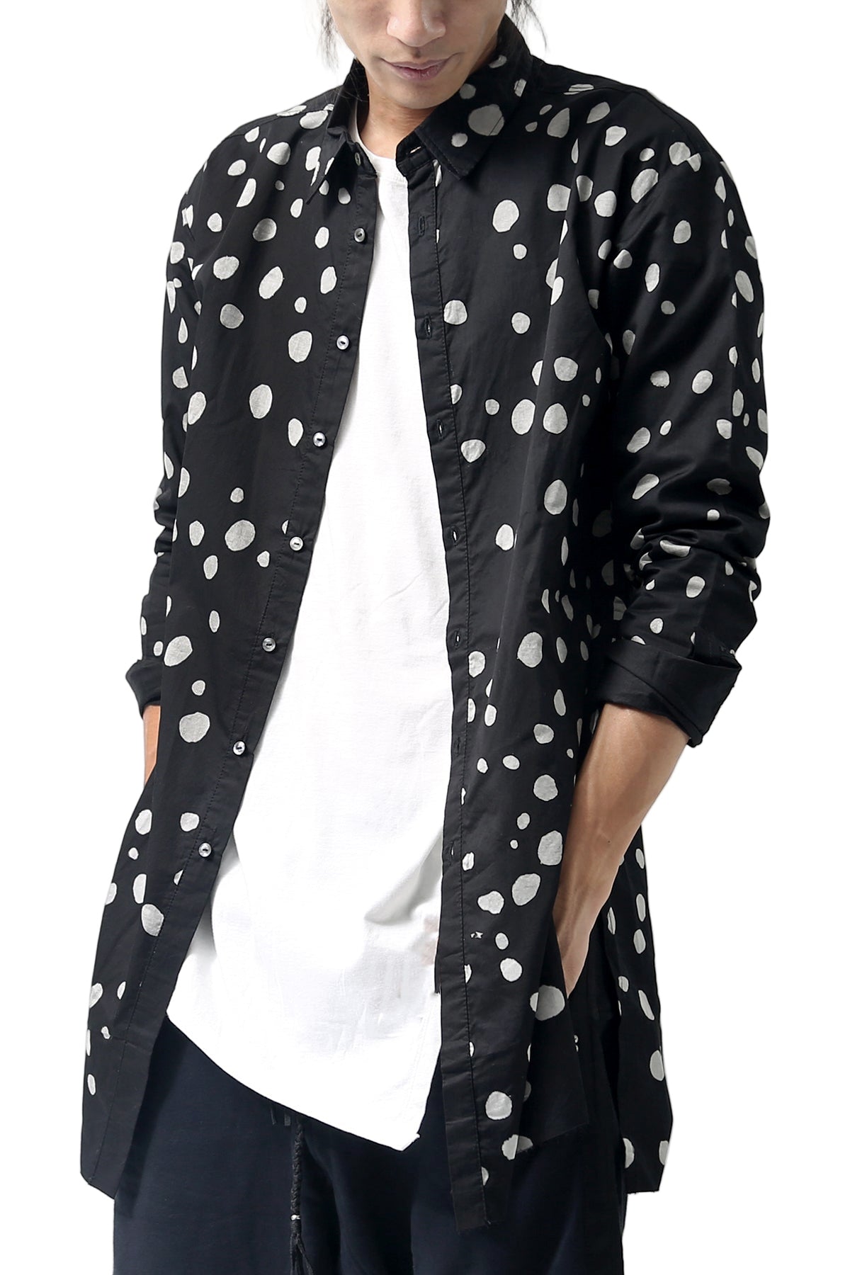 1902-SH01 Polka Dot Long Shirt Black