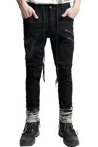 2401-PT02 Double Zip Stretch Twill Pants 02 Black