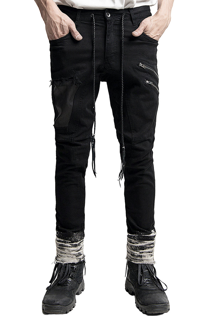 2401-PT02 Double Zip Stretch Twill Pants 02 Black