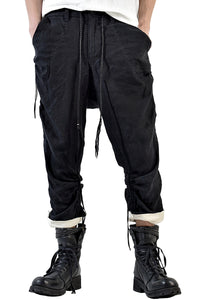 2001-PT02A Shirring Linen Layered Pants Black