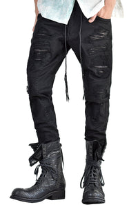 1702-PT02A Crush Skinny Twill Pants 07A Black