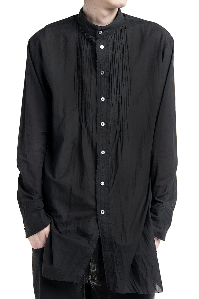2501-SH04 Stand Collar Layer Shirt Black