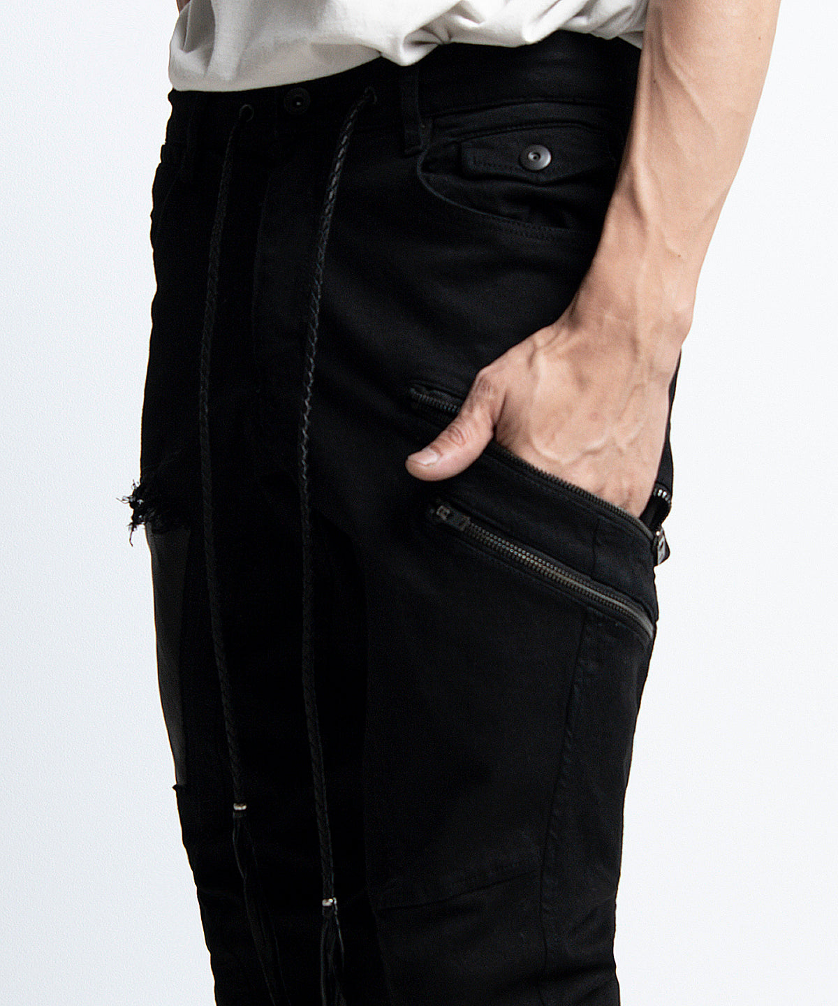 2401-PT02 Double Zip Stretch Twill Pants 02 Black