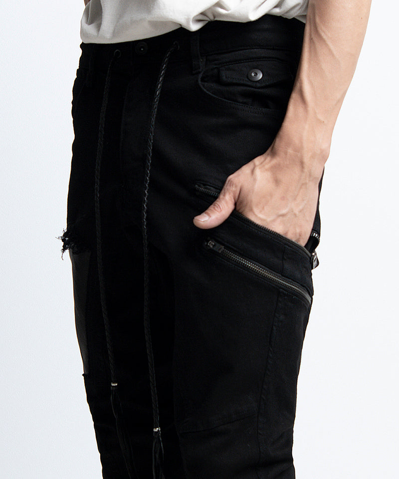 2401-PT02 Double Zip Stretch Twill Pants 02 Black