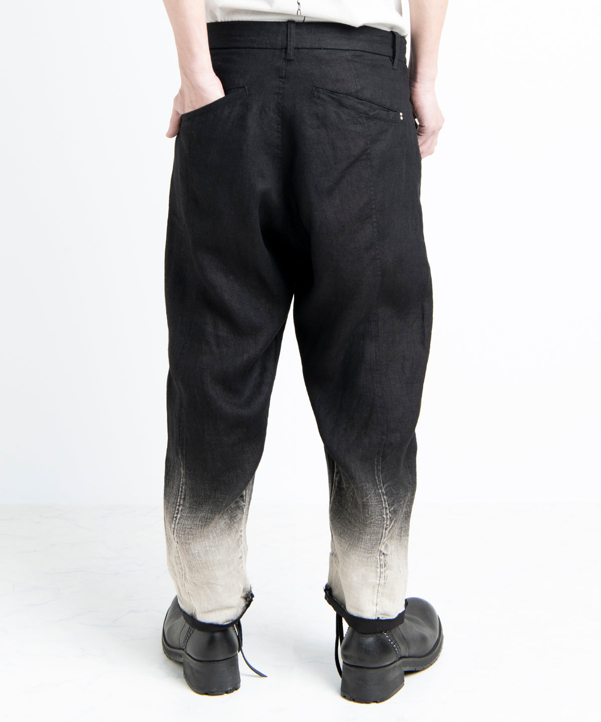 2501-PT04 Linen Layered Tuck Pants Black