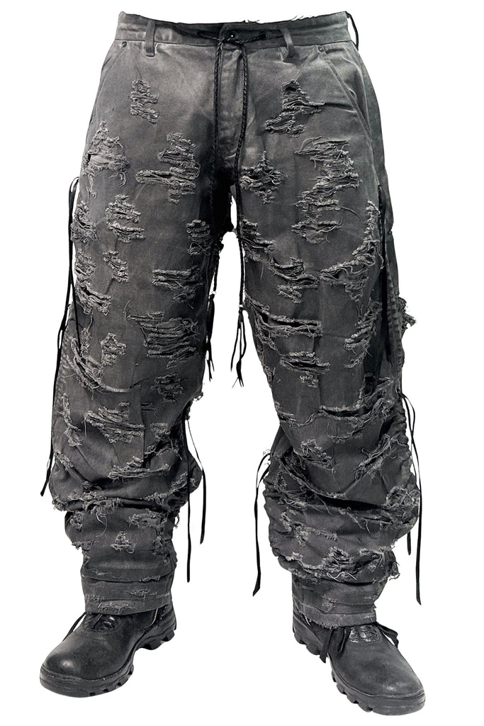 2502-PT03 Coating Side Shirring Slash Pants_Charcoal
