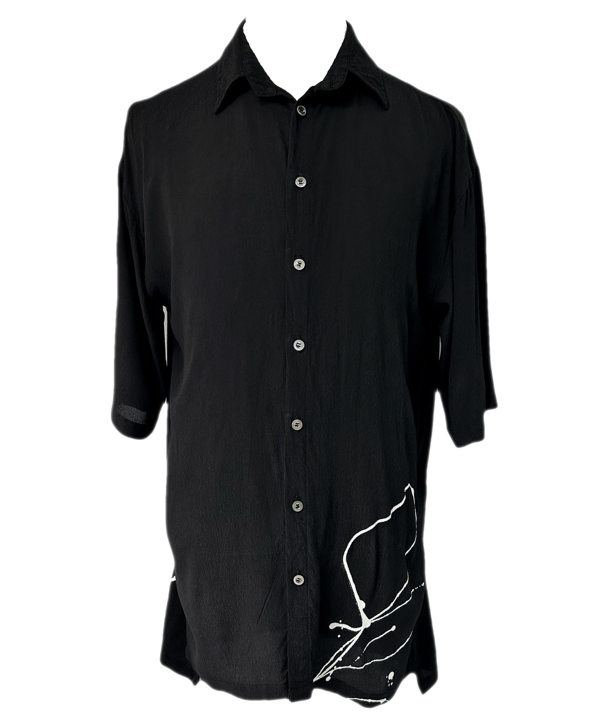 2401-SH09 Splash Crepe Rayon Slim Shirt Black