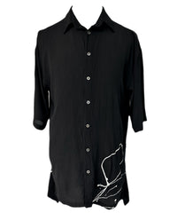 2401-SH09 Splash Crepe Rayon Slim Shirt Black