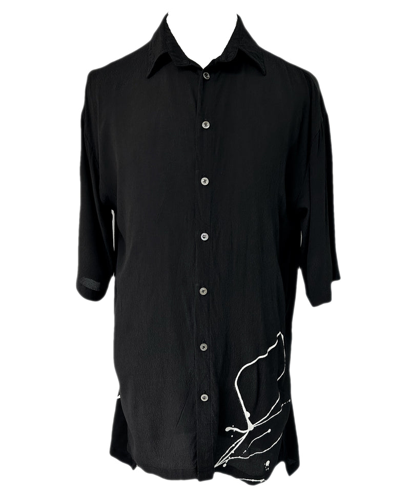 2401-SH09 Splash Crepe Rayon Slim Shirt Black