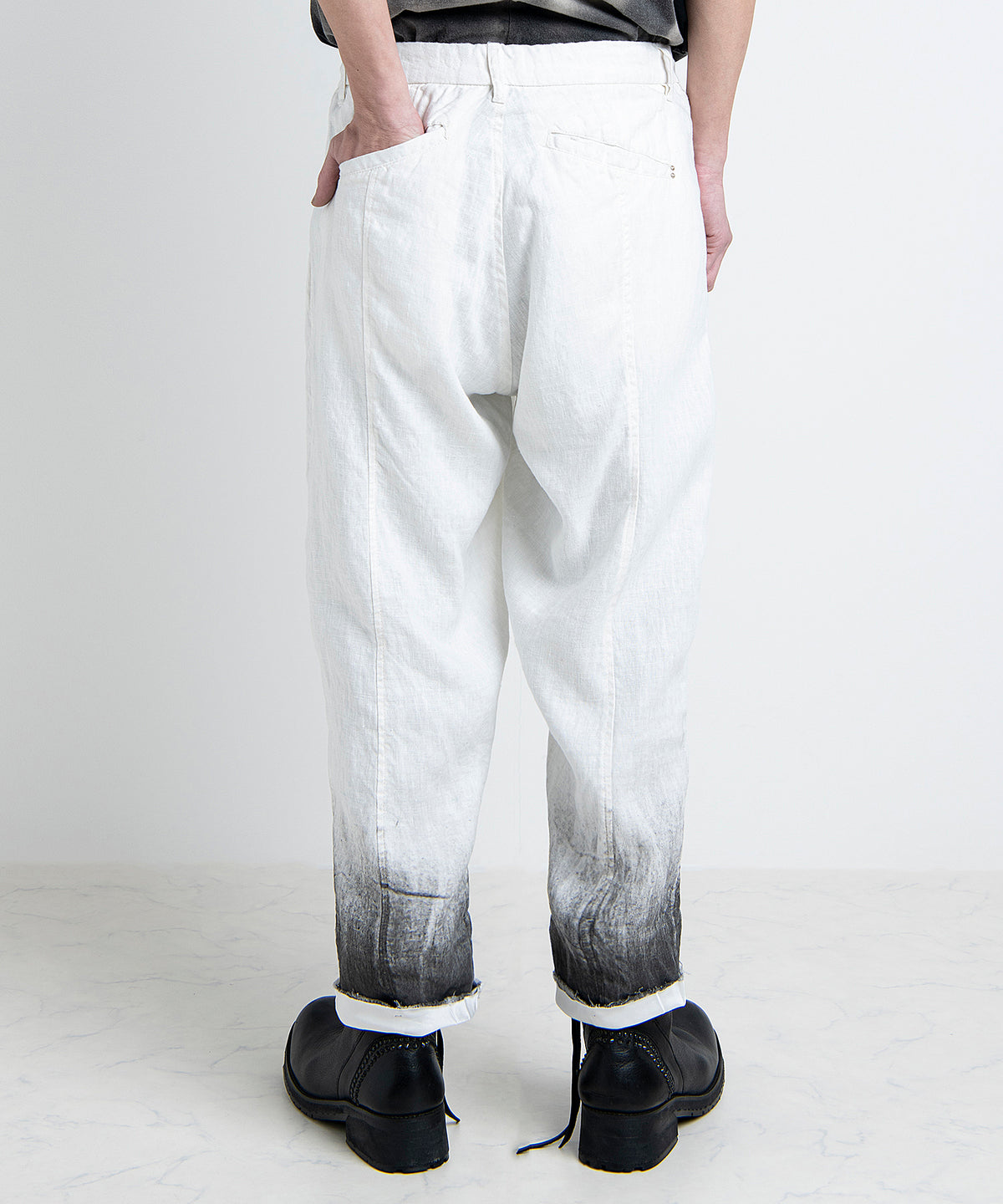 2501-PT04 Linen Layered Tuck Pants White