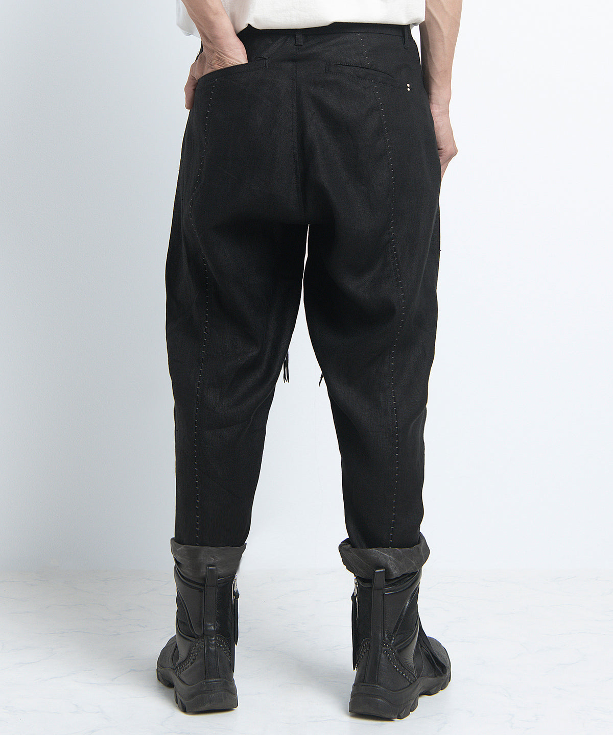 2401-PT03 Linen Layered Pants 05 Black