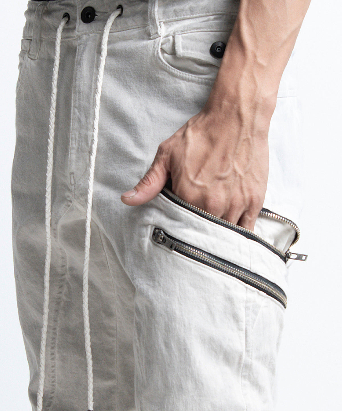 2401-PT01 Double Zip Stretch Twill Pants 01 Dirty White