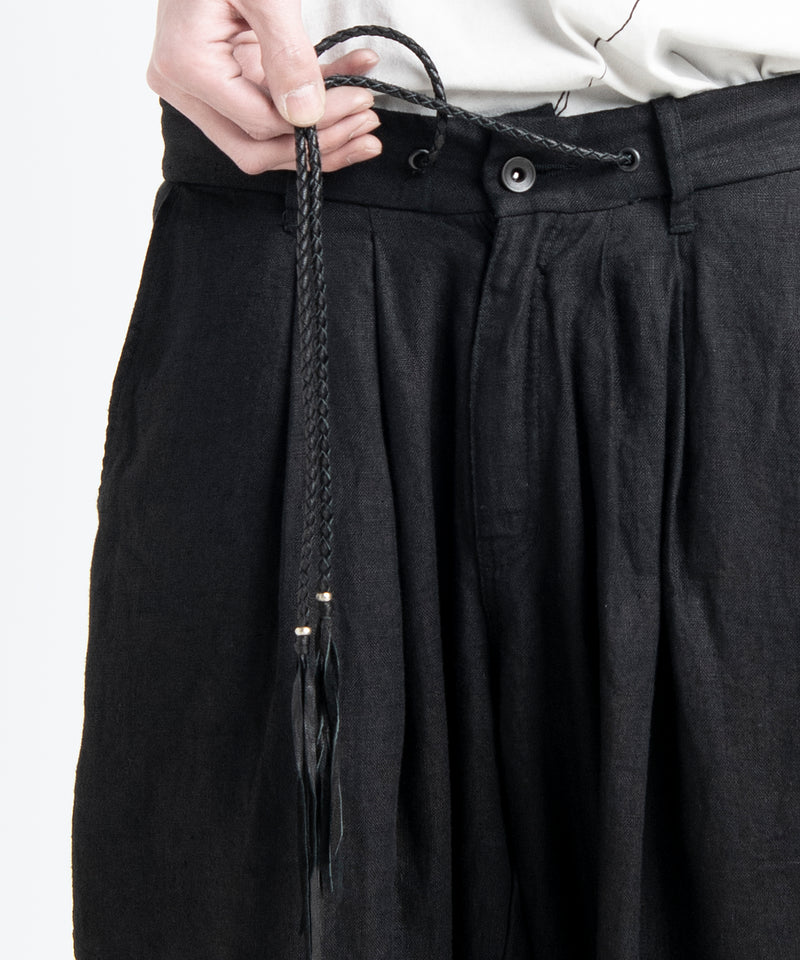 2501-PT04 Linen Layered Tuck Pants Black