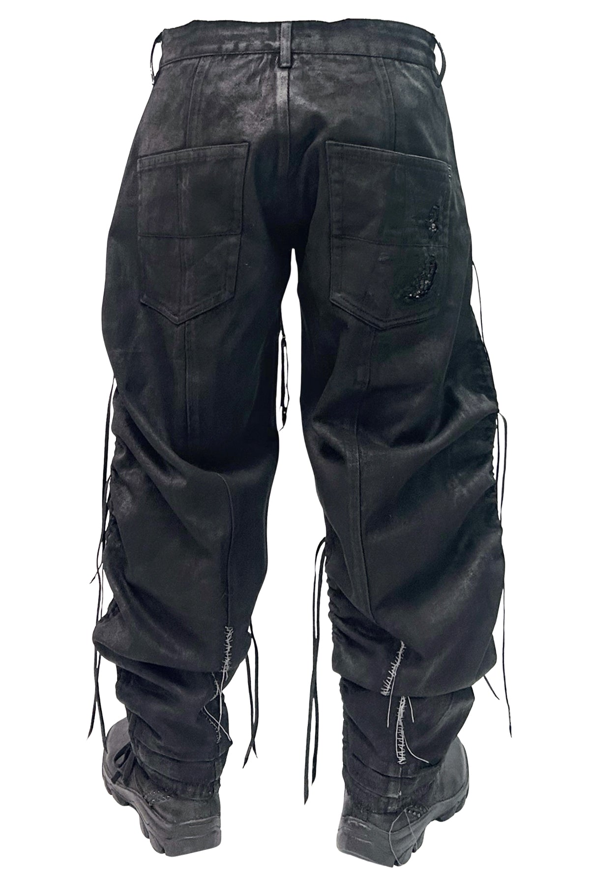 2502-PT13 Coating Side Shirring Twill Pants_Black