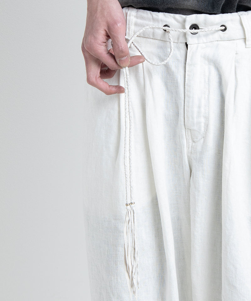 2501-PT04 Linen Layered Tuck Pants White