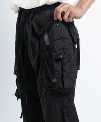 2401-PT05 Black Metal Parachute Pants 02 Black