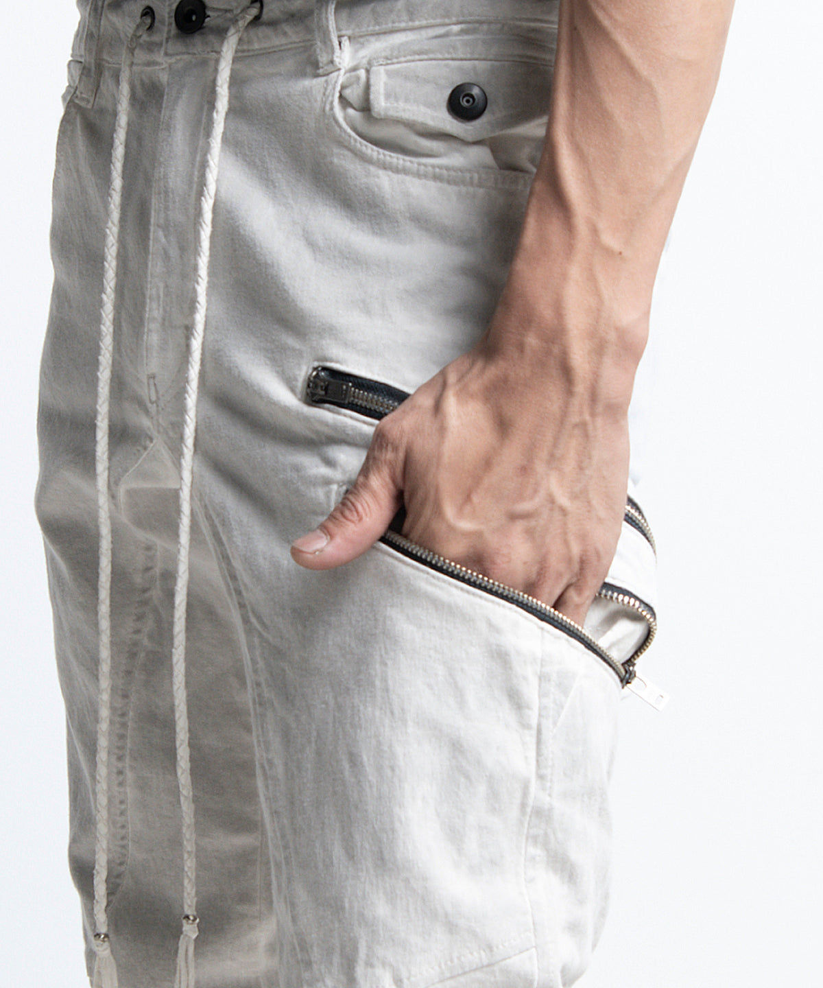 2401-PT01 Double Zip Stretch Twill Pants 01 Dirty White