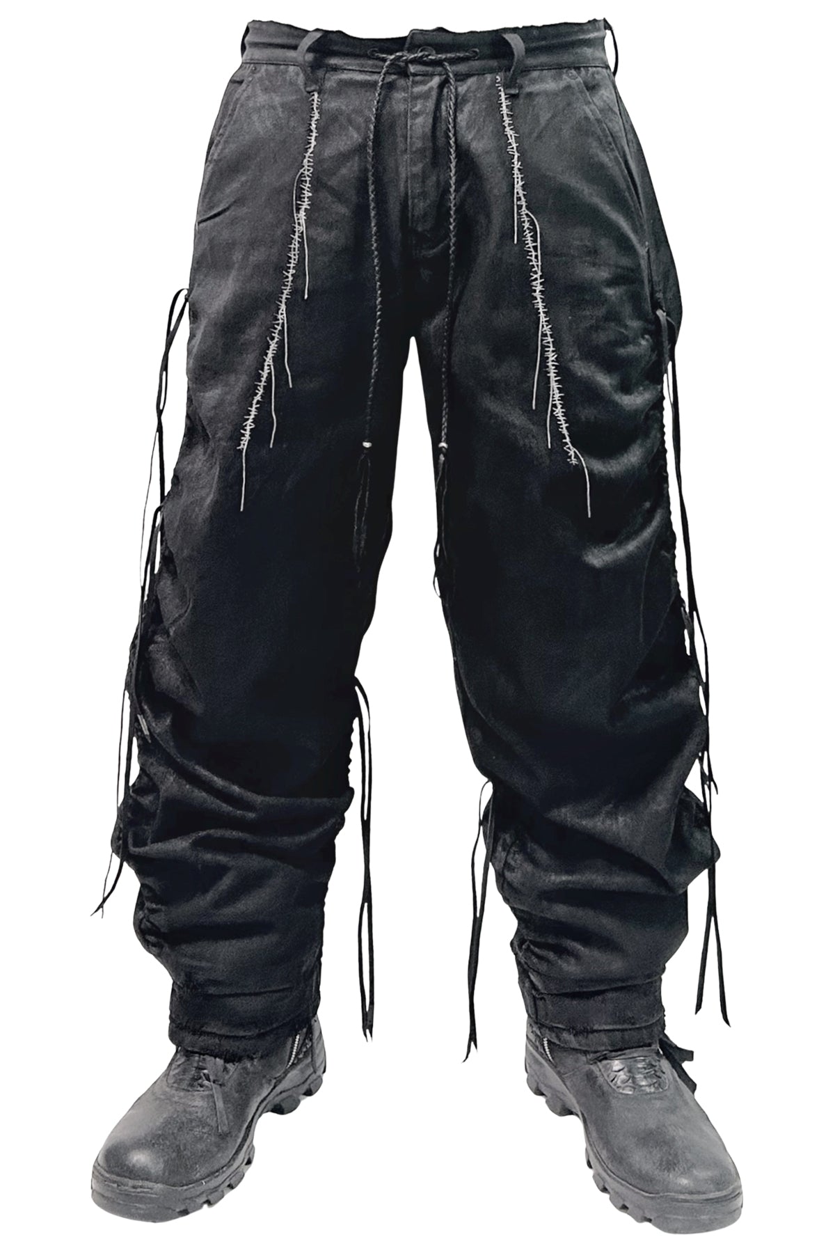 2502-PT13 Coating Side Shirring Twill Pants_Black