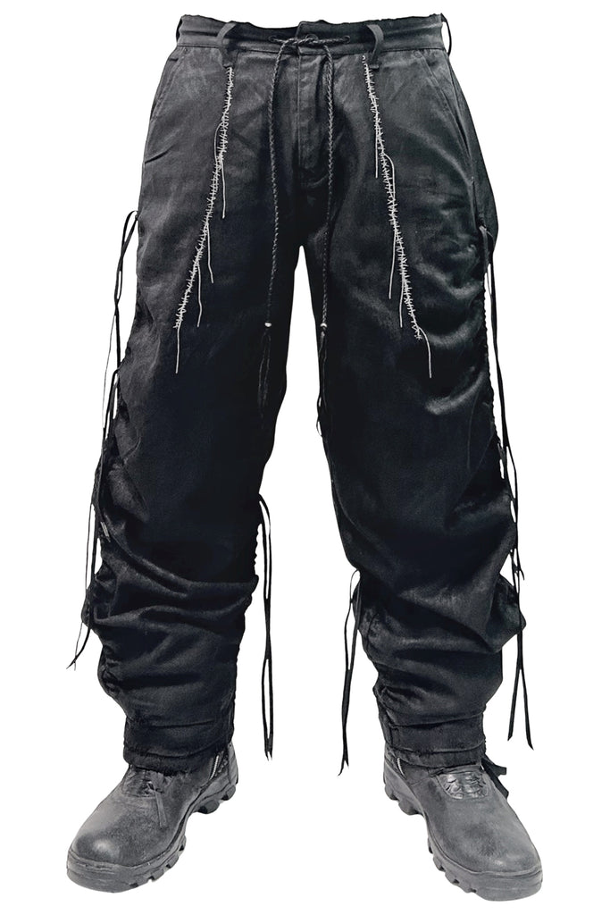 2502-PT13 Coating Side Shirring Twill Pants_Black