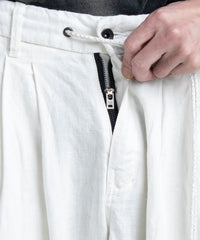 2501-PT04 Linen Layered Tuck Pants White