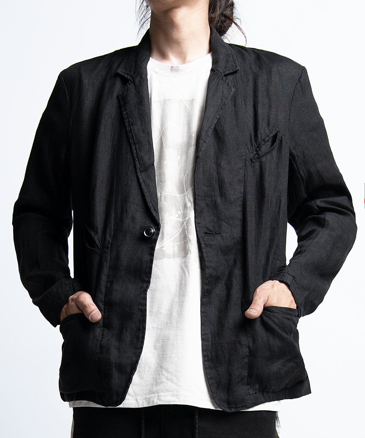 2401-JK03 Linen Tailored Jacket 05 Black