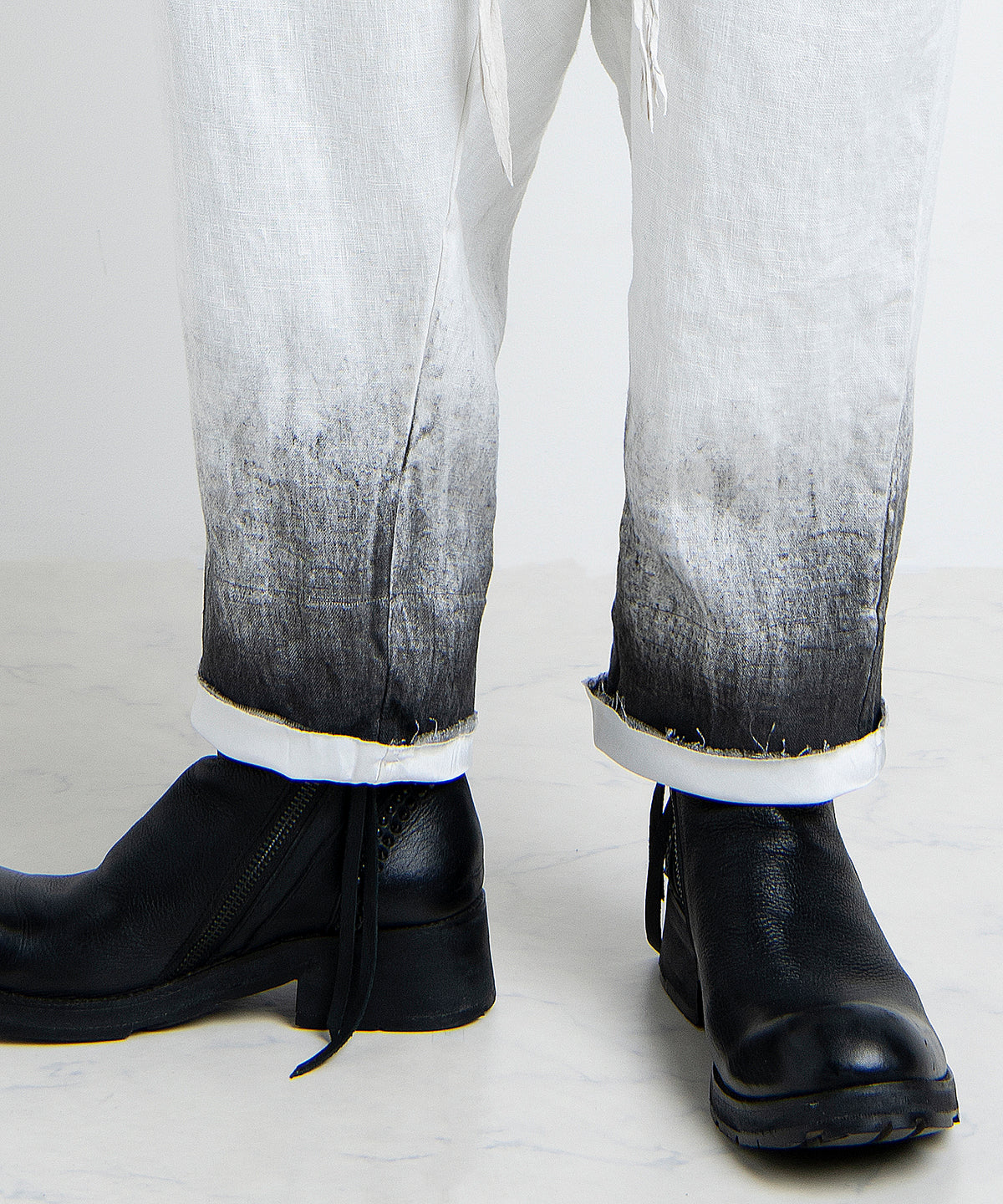 2501-PT04 Linen Layered Tuck Pants White