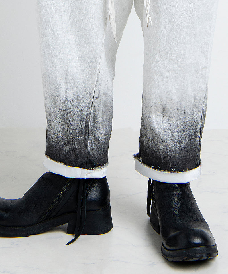2501-PT04 Linen Layered Tuck Pants White