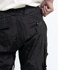 2401-PT05 Black Metal Parachute Pants 02 Black