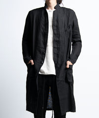 2401-JK02 Linen Side Slit Coat 02 Black