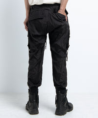 2401-PT05 Black Metal Parachute Pants 02 Black