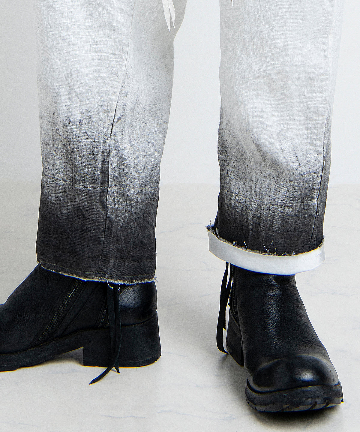 2501-PT04 Linen Layered Tuck Pants White