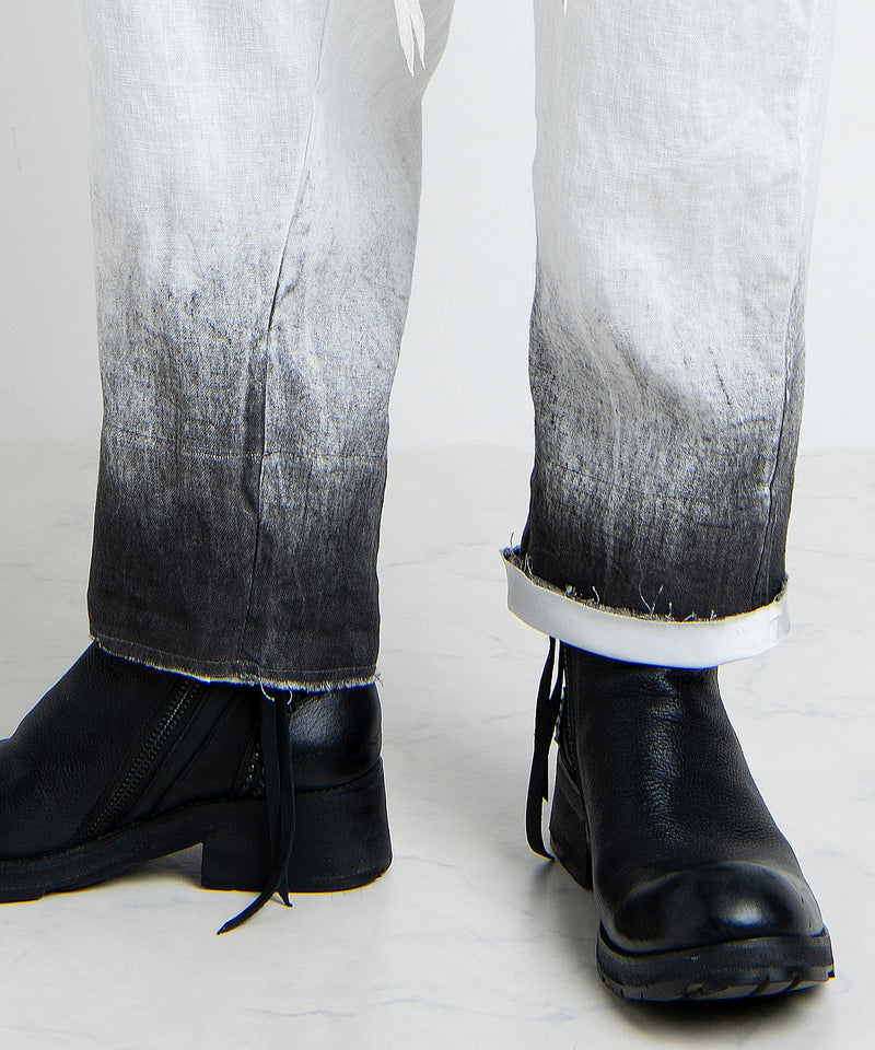 2501-PT04 Linen Layered Tuck Pants White