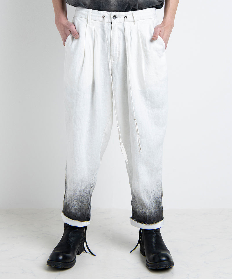 2501-PT04 Linen Layered Tuck Pants White