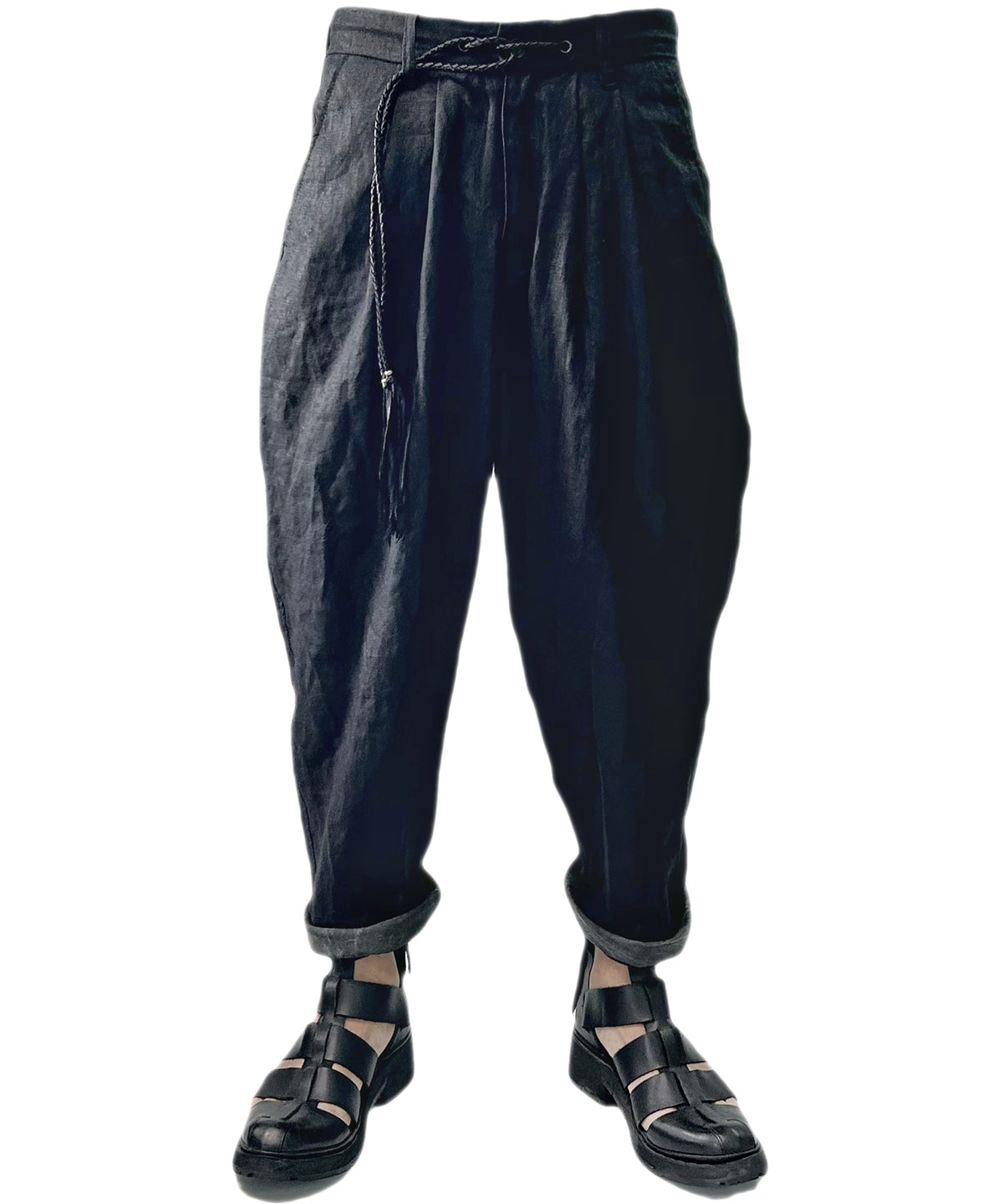 2401-PT03 Linen Layered Pants 05 Black