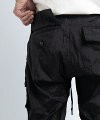 2401-PT05 Black Metal Parachute Pants 02 Black