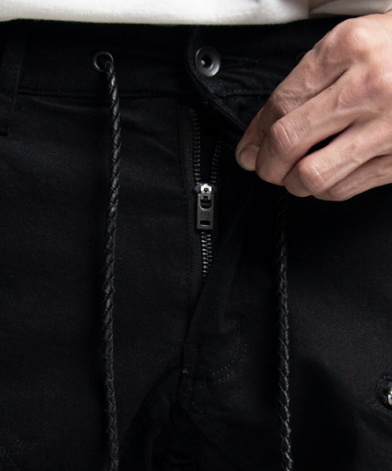 2401-PT02 Double Zip Stretch Twill Pants 02 Black