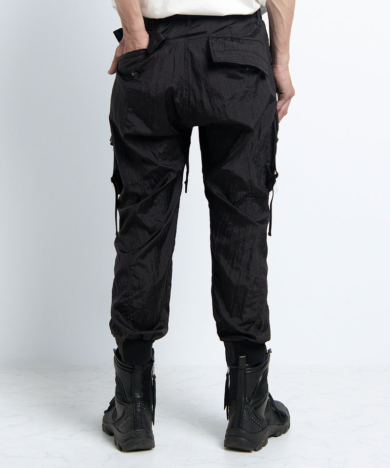 2401-PT05 Black Metal Parachute Pants 02 Black